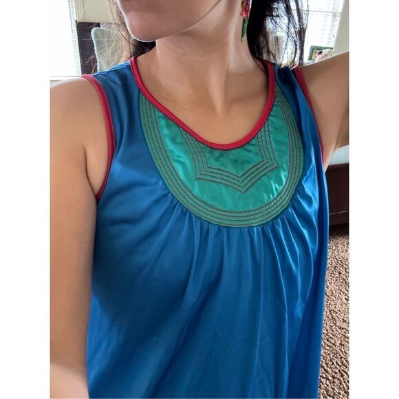 Vintage pajama Mexican peacock women’s M slip dress with matching coat robe Vani - Picture 3 of 5